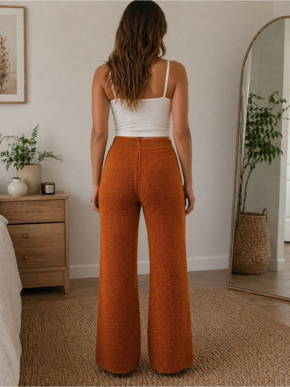 Textured Wide-Leg Pants in Rust Orange - Picture 2 of 3